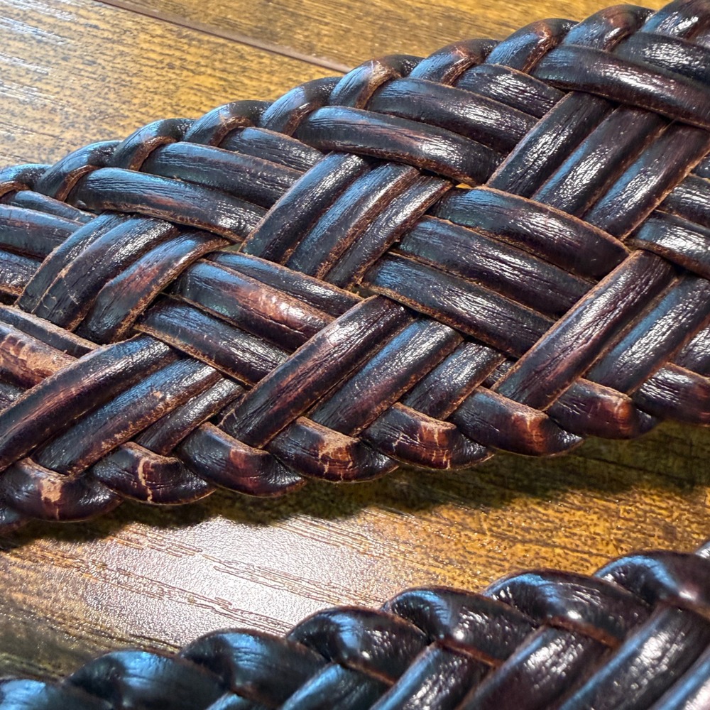 Women Braided Woven Leather Wide Belt XL Dark Brown Silver Buckle Boho 90s Vibes - Picture 5 of 10